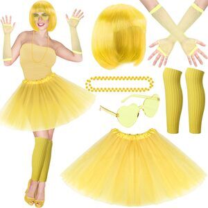 1498 80s Tutu Costume Accessoriess Set 6 Pcs Neon Tutu Bob Wig